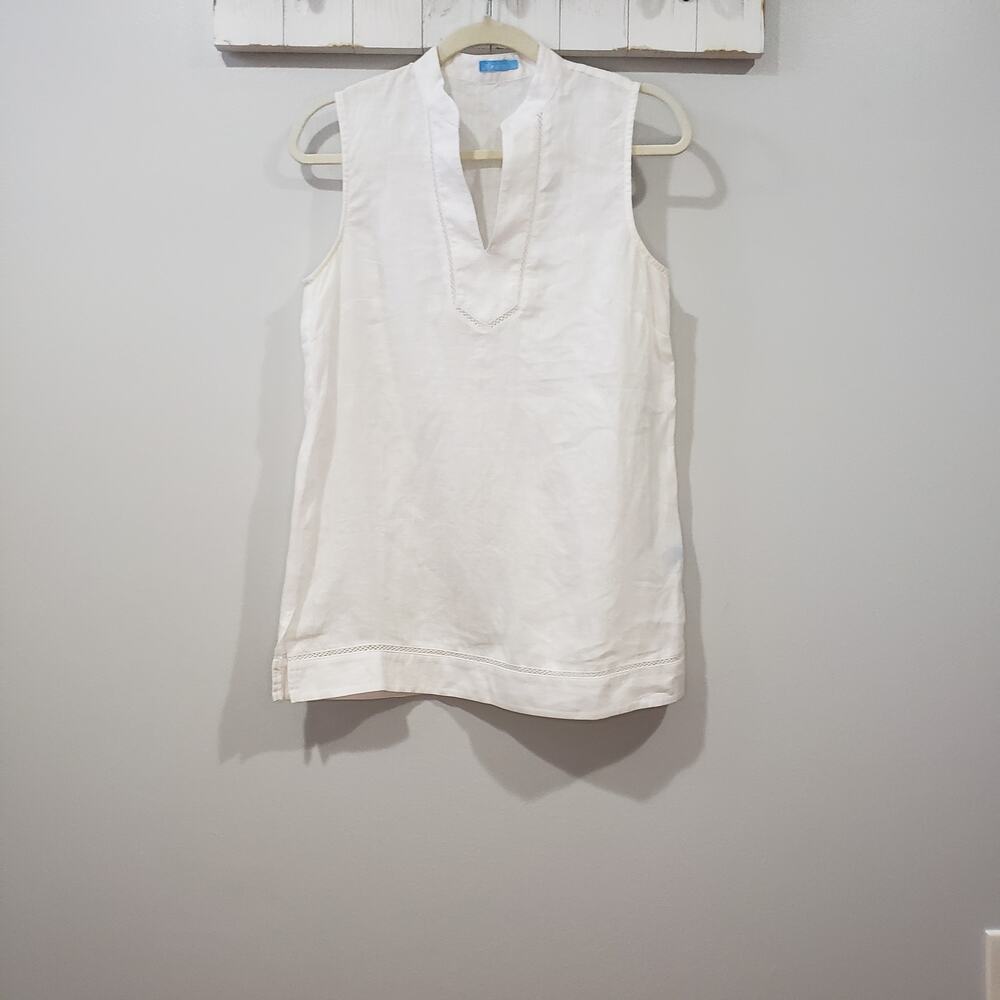 J McLaughlin White Linen Popover Sleeveless Blouse Size Small